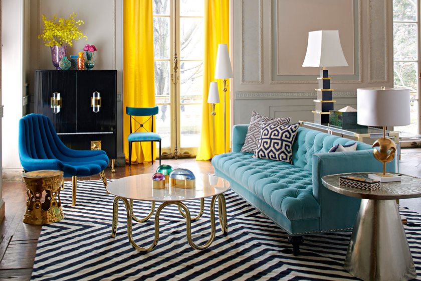 Jonathan-Adler---Living-room---Baxter-sofa,-Brigitte-chair,-Scalinatella-cocktail-table---lifestyle---Portrait