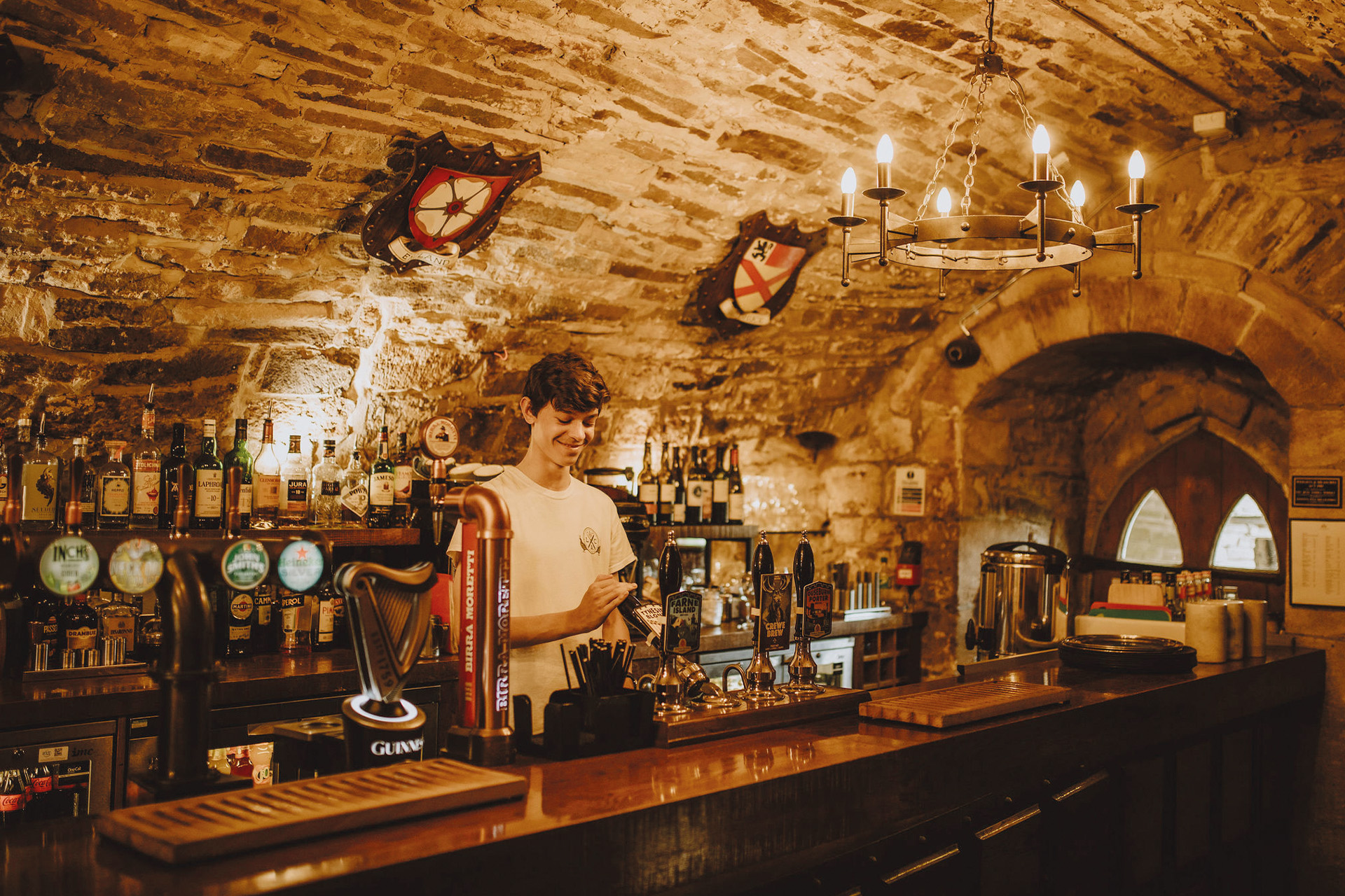 Underground bar with brick walls & ceiling