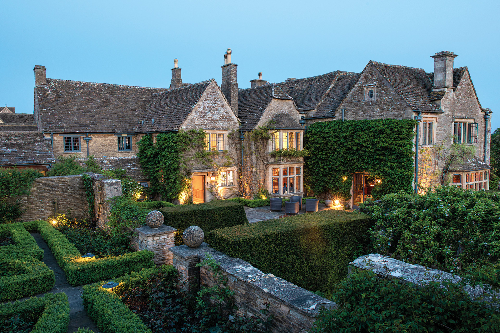 Exterior of Whatley Manor hotel.