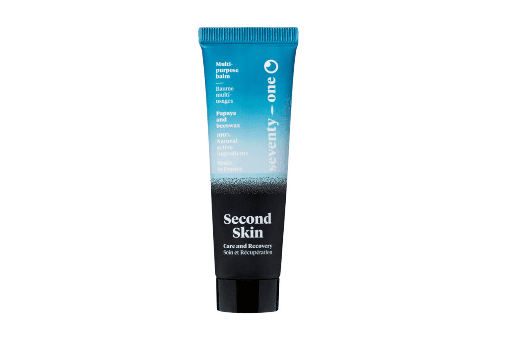 Blue and black bottle of sun balm