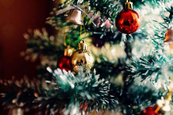 Close up fo Christmas tree with baubles