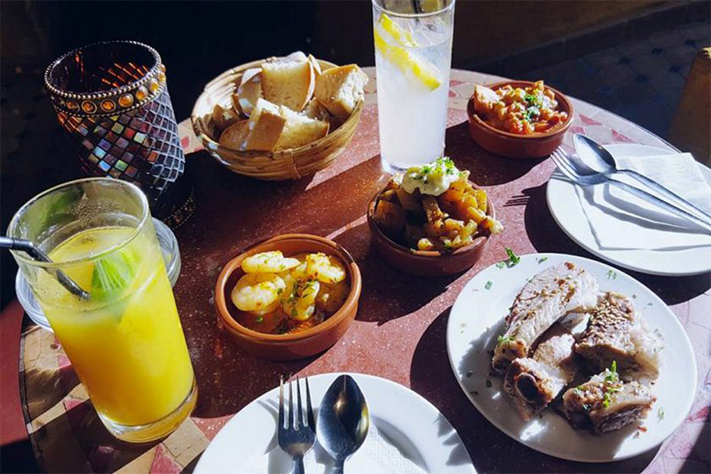 Food and drink on a table at Kazbar in Oxford