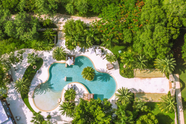 aerial shot of Chable Yucatan and Mexico jungle