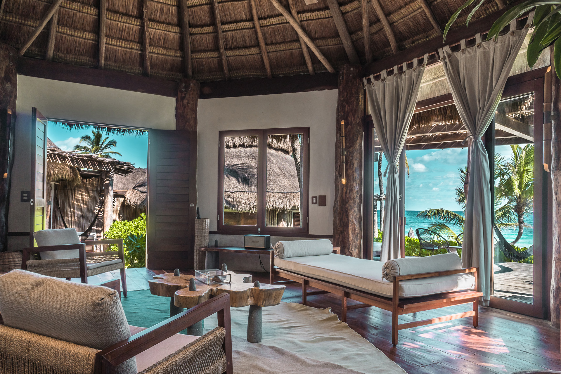 a room with wood roof at Delek, Mexico