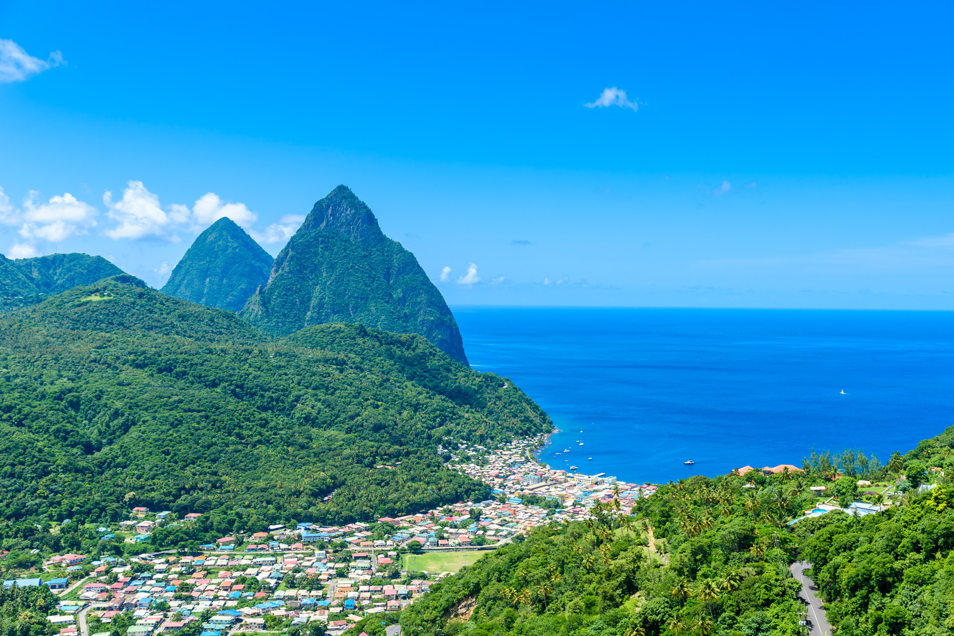 Gros and Petit Pitons near village Soufriere on Caribbean island Saint Lucia