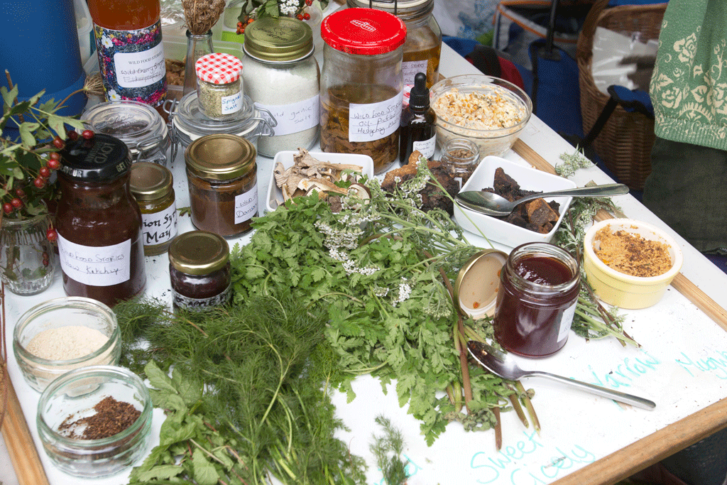 Herbs and jams on a table