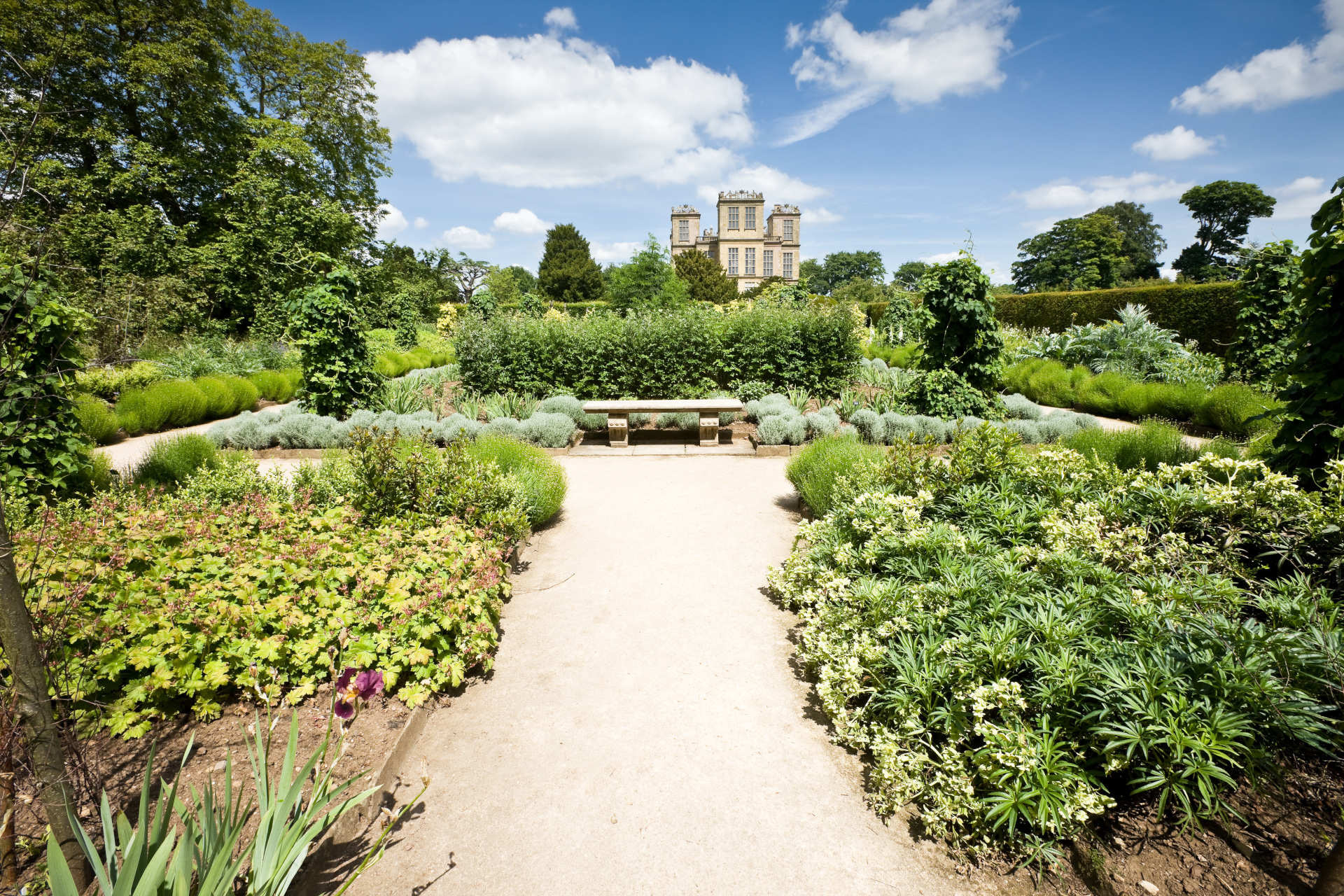 Garden at Hardwick Hall at Chesterfield in Derbyshire, England
