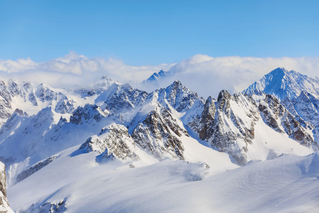 mountain peaks covered with snow
