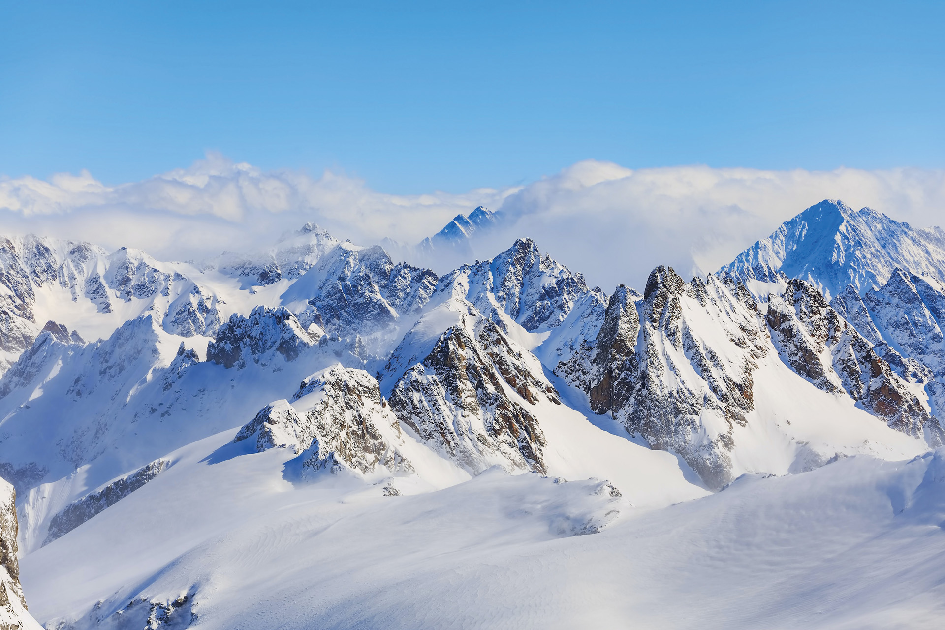 mountain peaks covered with snow