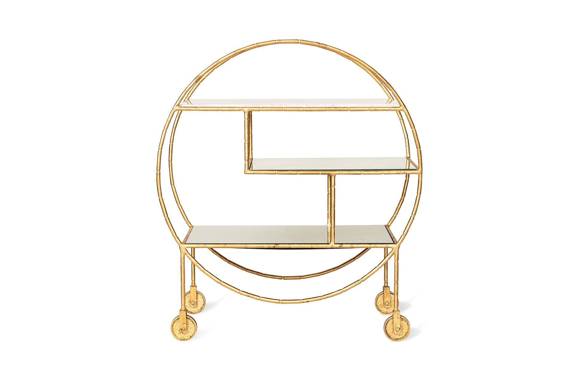 Oliver Bonas circle gold and marble bar cart