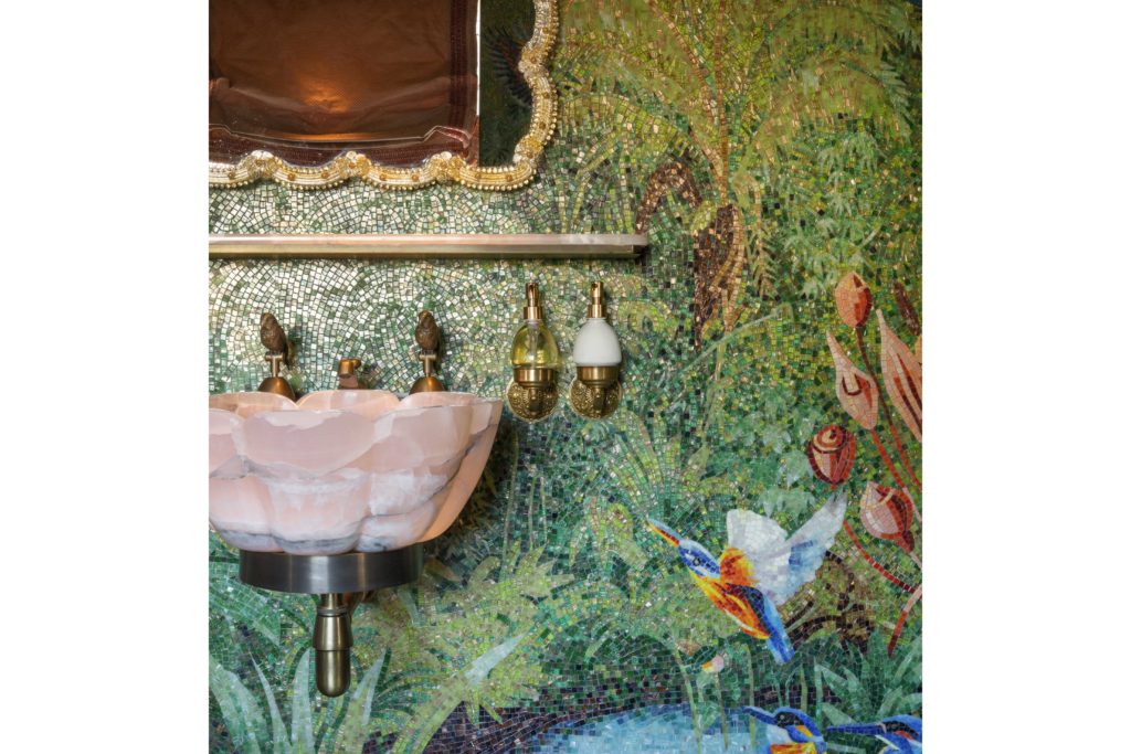 Annabel's Loos in the Mews tropical mosaic tiled wall and sink
