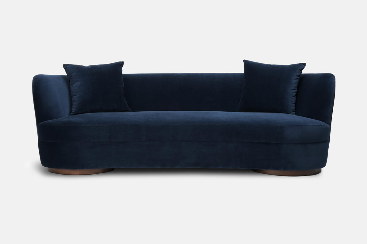 Soho home navy velvet curved Clovelly sofa