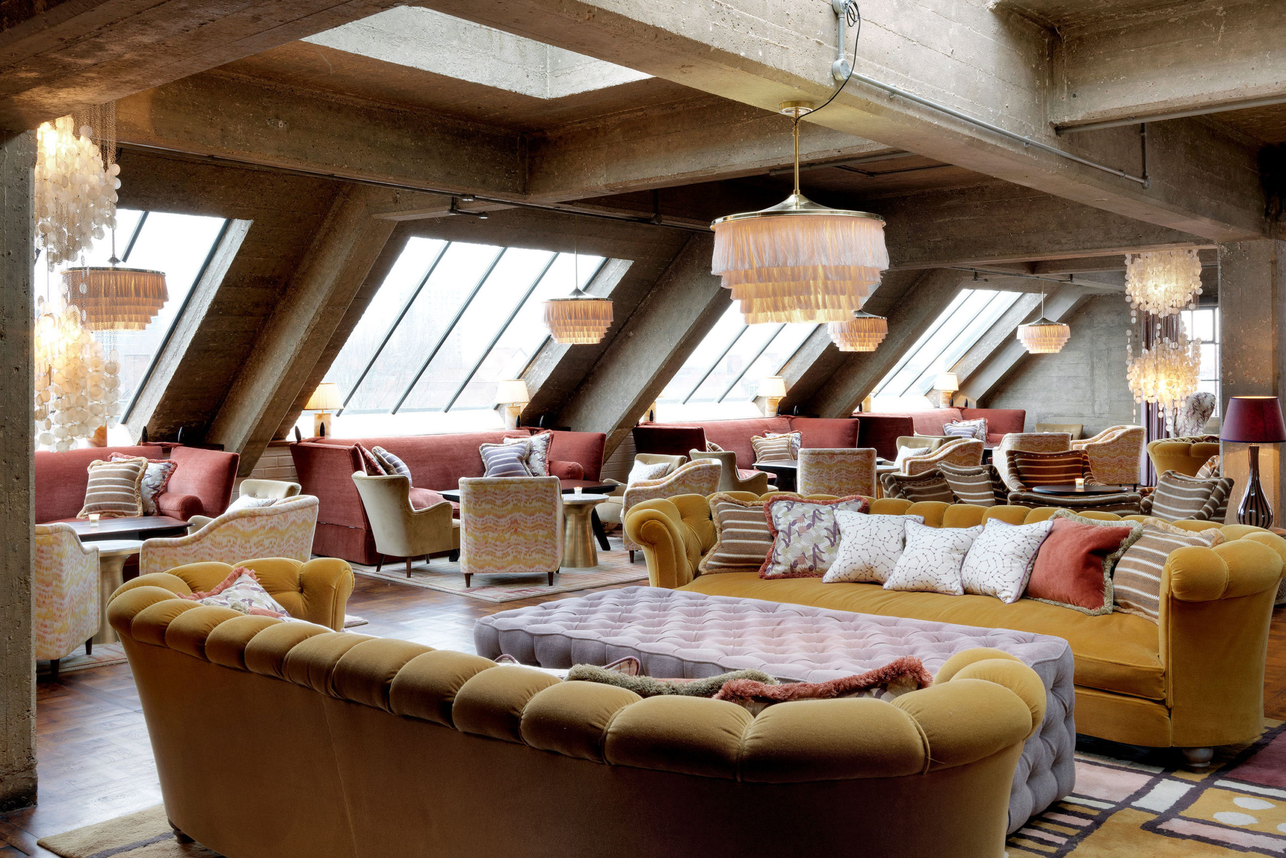 Shoreditch house sitting room two yellow sofas