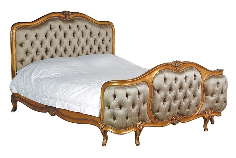 Gold satin buttoned bed frame
