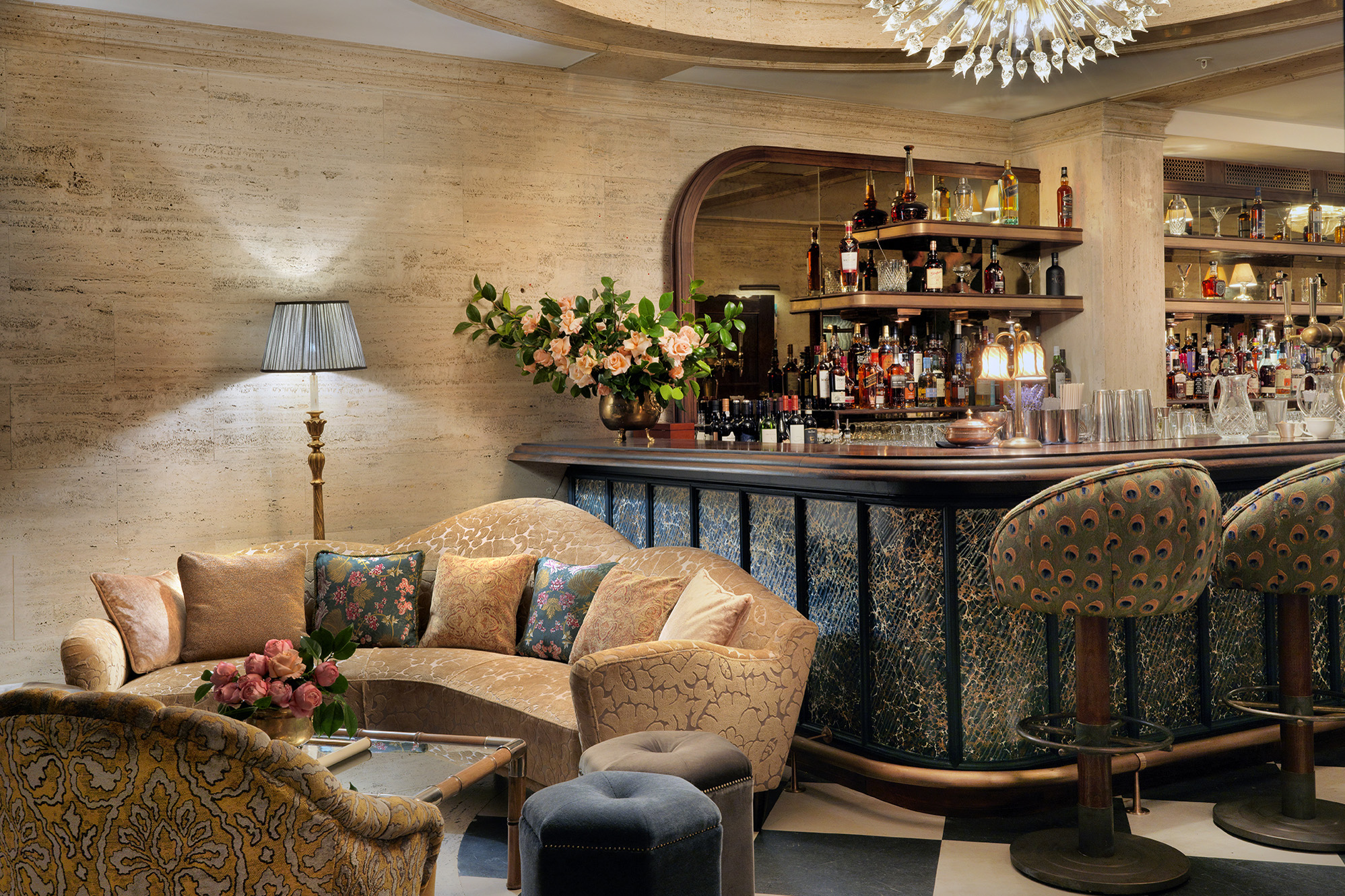 The Ned Long Bar with bar and gold seating area