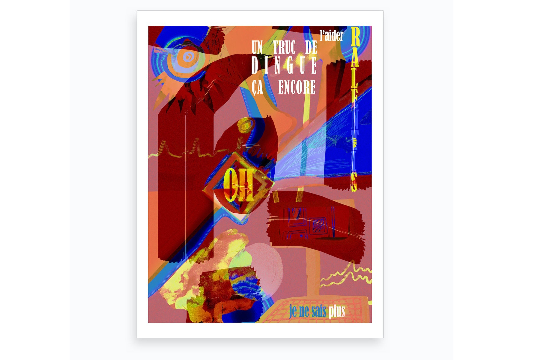 Abstract red, blue and pink art print