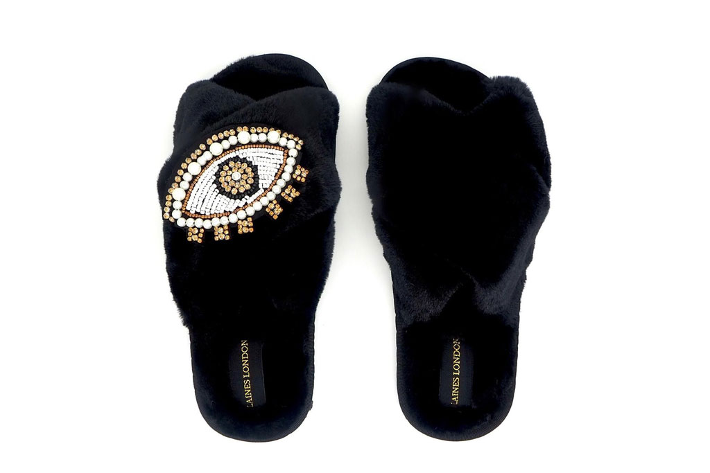 Laines-London-black-fluffy-slippers
