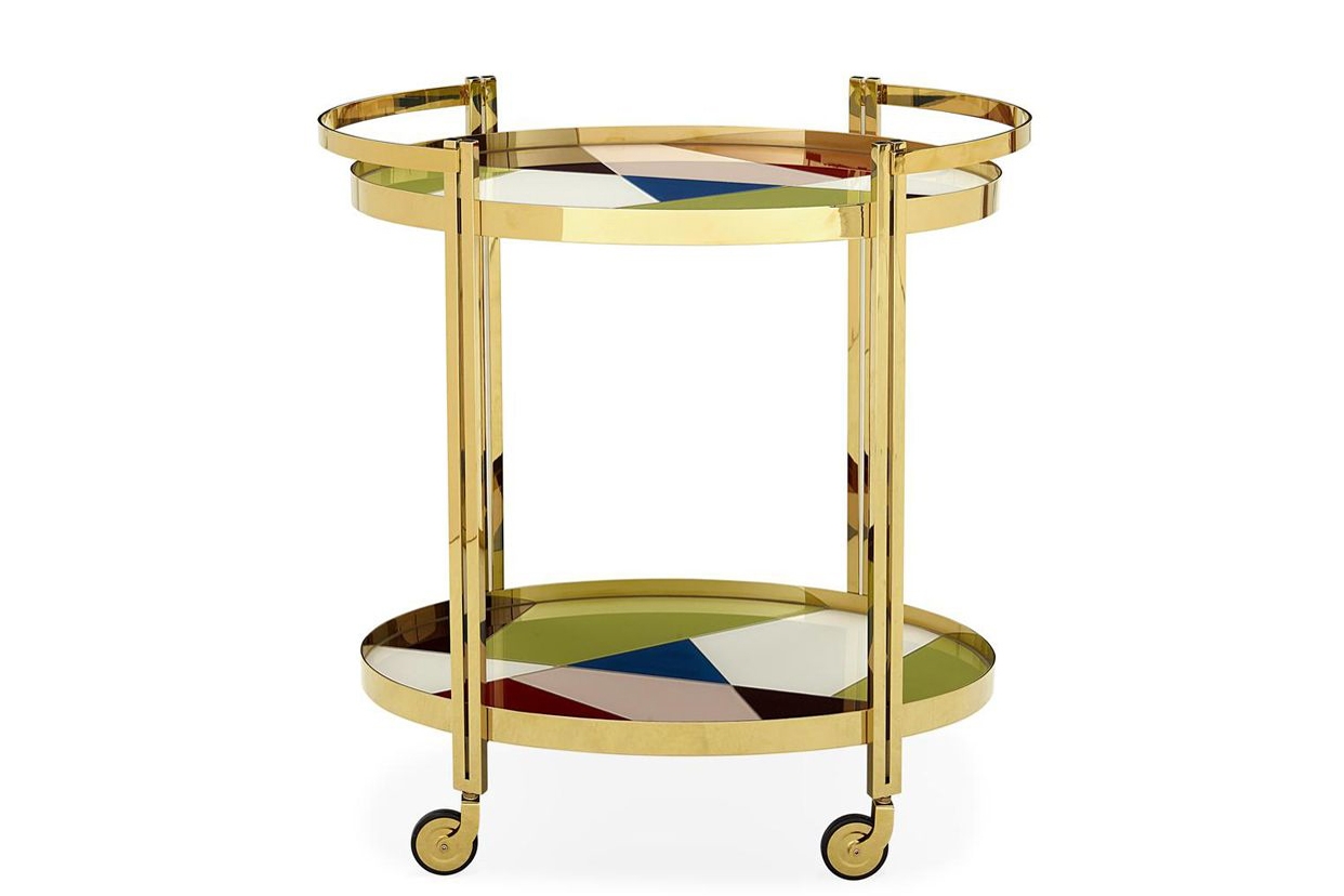 Jonathan Adler gold plater Torino bar with abstract colourful print