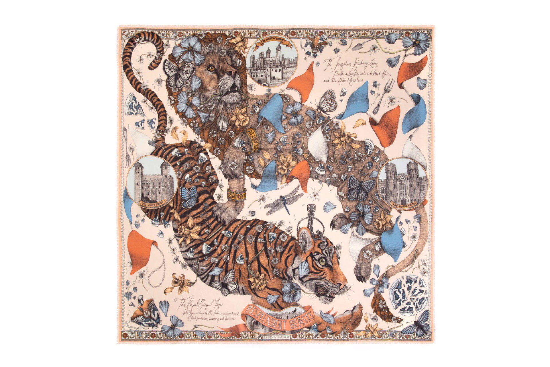 Sabina Savage The Lion & Tiger’s Tea Party Cashmere Scarf