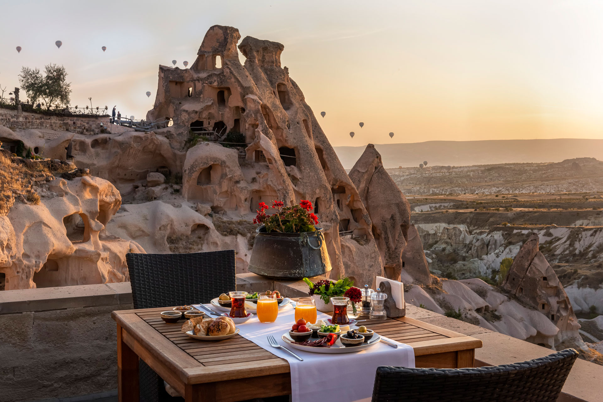 Breakfast with a view at argos in Cappadocia, Turkey