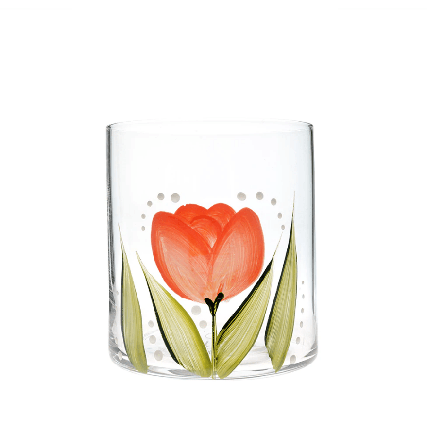 Peach tulip glass tumbler by Petra Palumbo