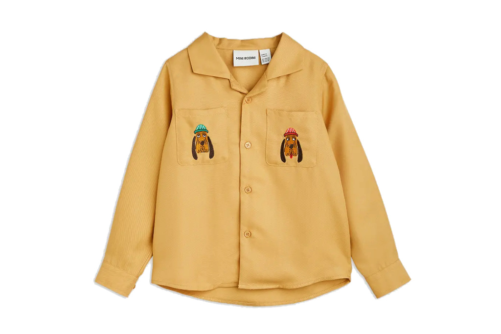 Mustard coloured shirt with dog embroidery