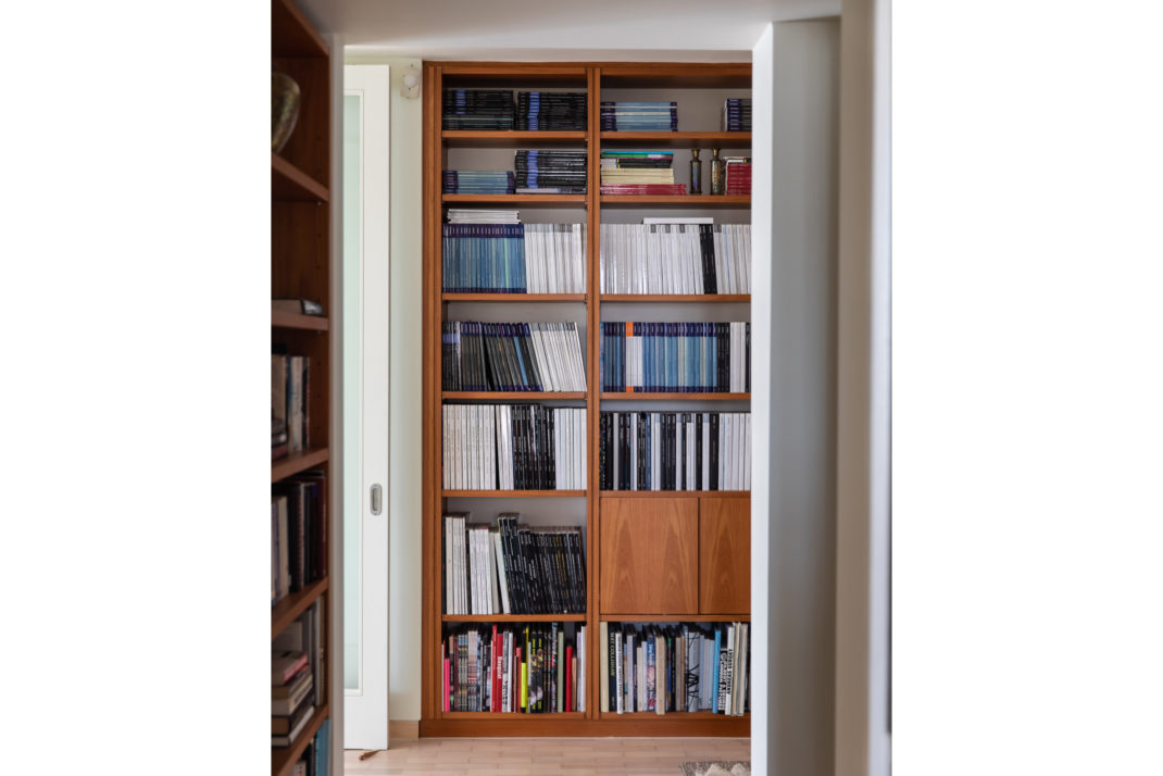 A wooden bookshelf in Wendy Goldsmith's home