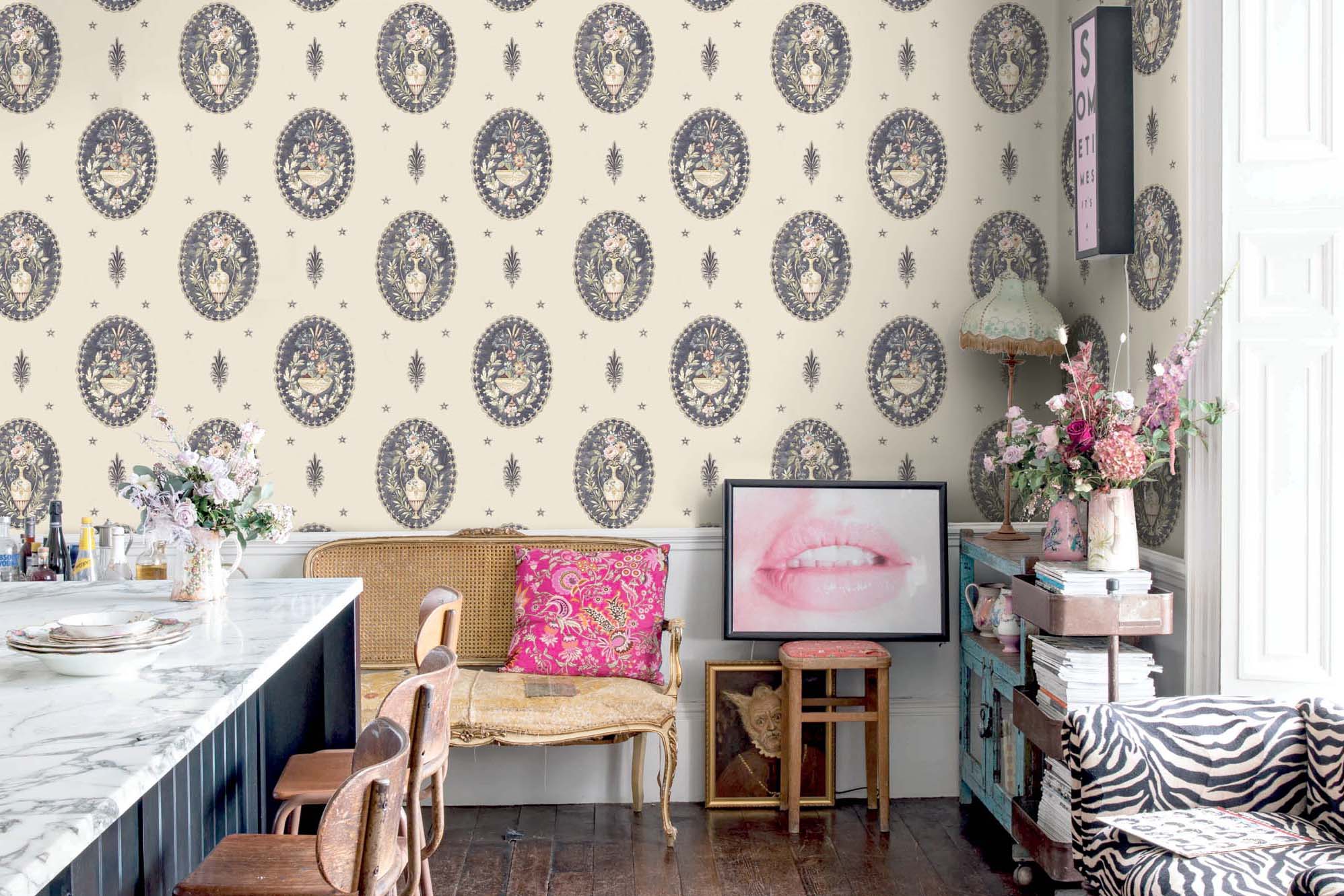 Woodchip & Magnolia x Pearl Lowe Cameo Celeste Natural wallpaper