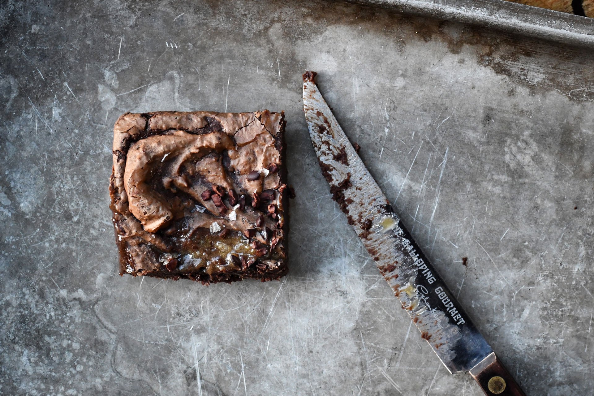 Salted rye brownie