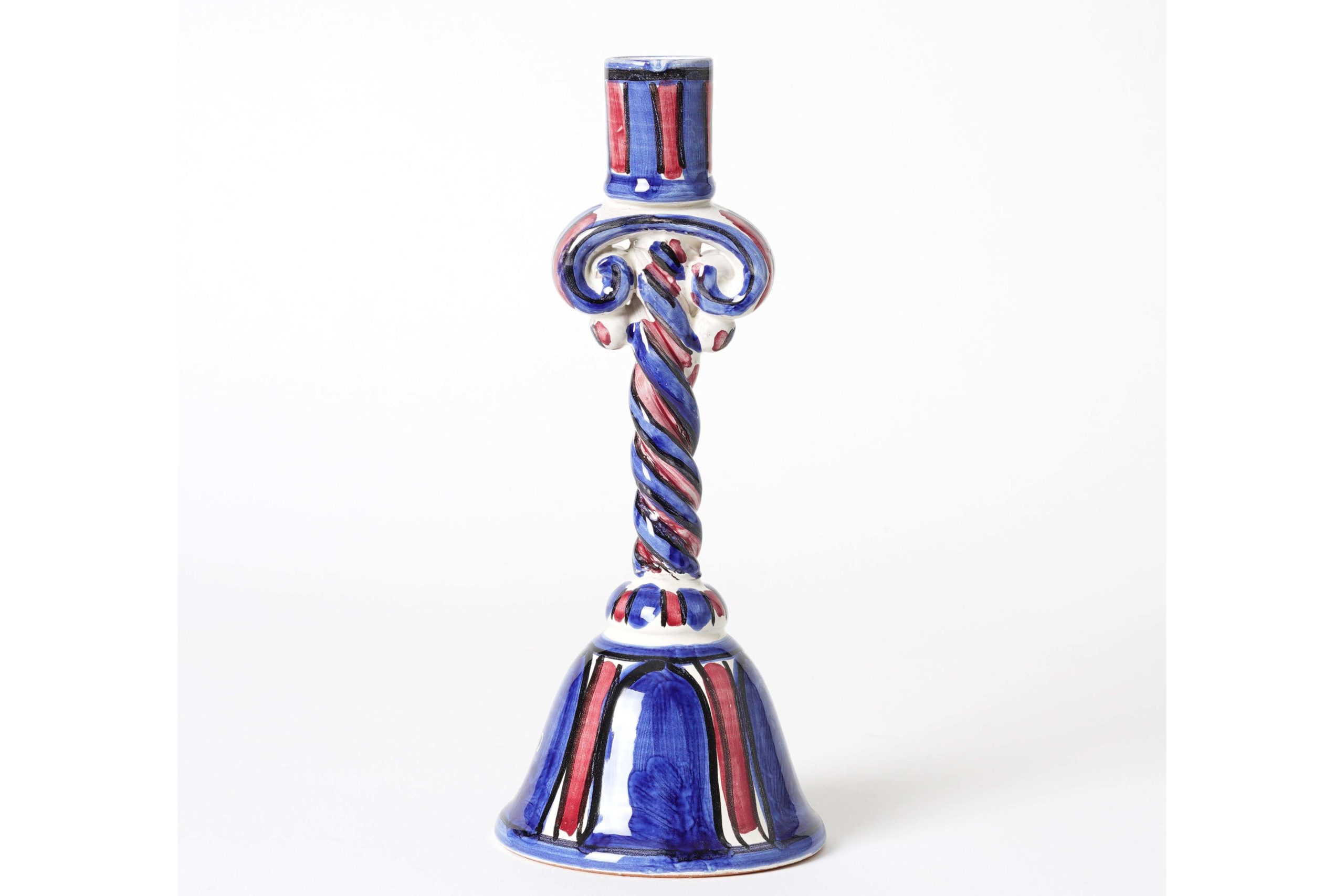 Montes & Clark handmade barleytwist candlestick in blue & red