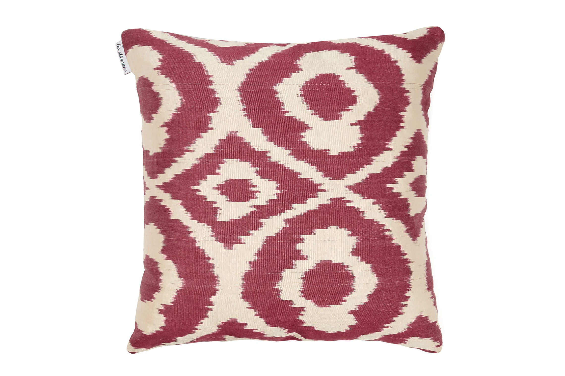 Les Ottomans pink and white Ikat patterned silk square cushion