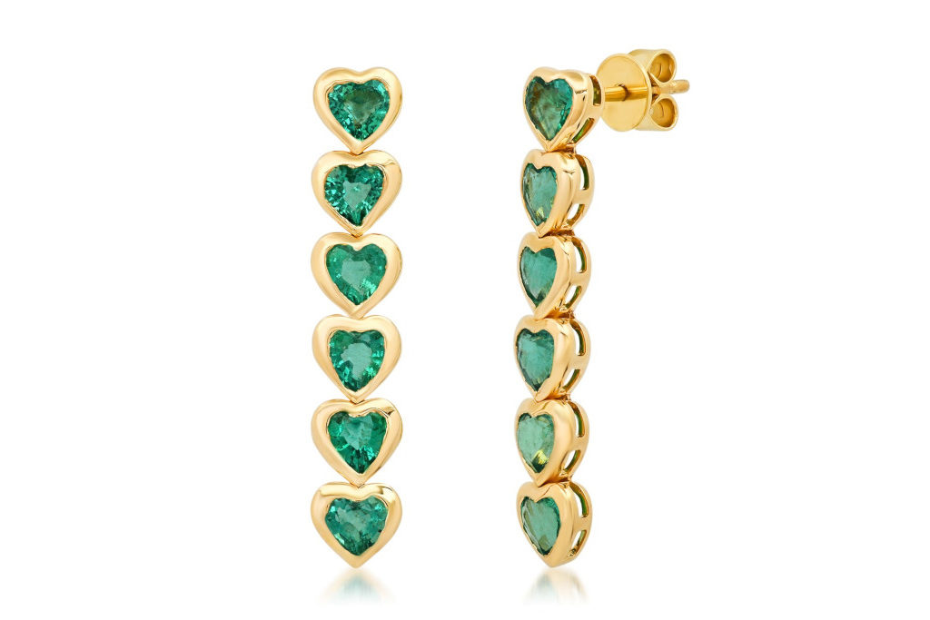 Sig Ward 14K YG Emerald Hearts Gypsy Earrings