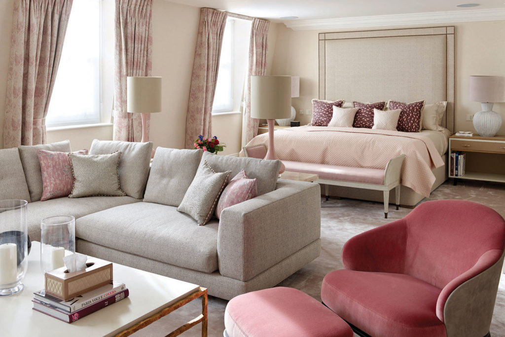 Juliette Byrne pink and cream modern bedroom in Hyde Park
