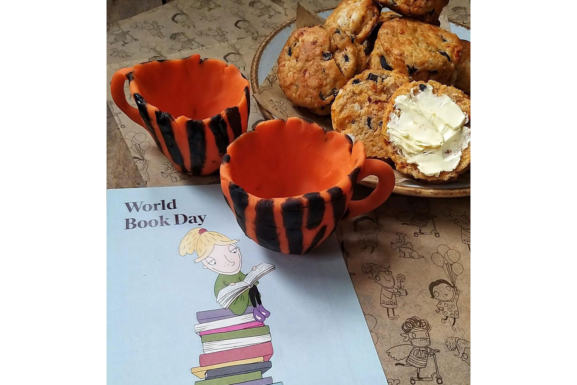 Maggie & Rose, salt-dough tiger teacups