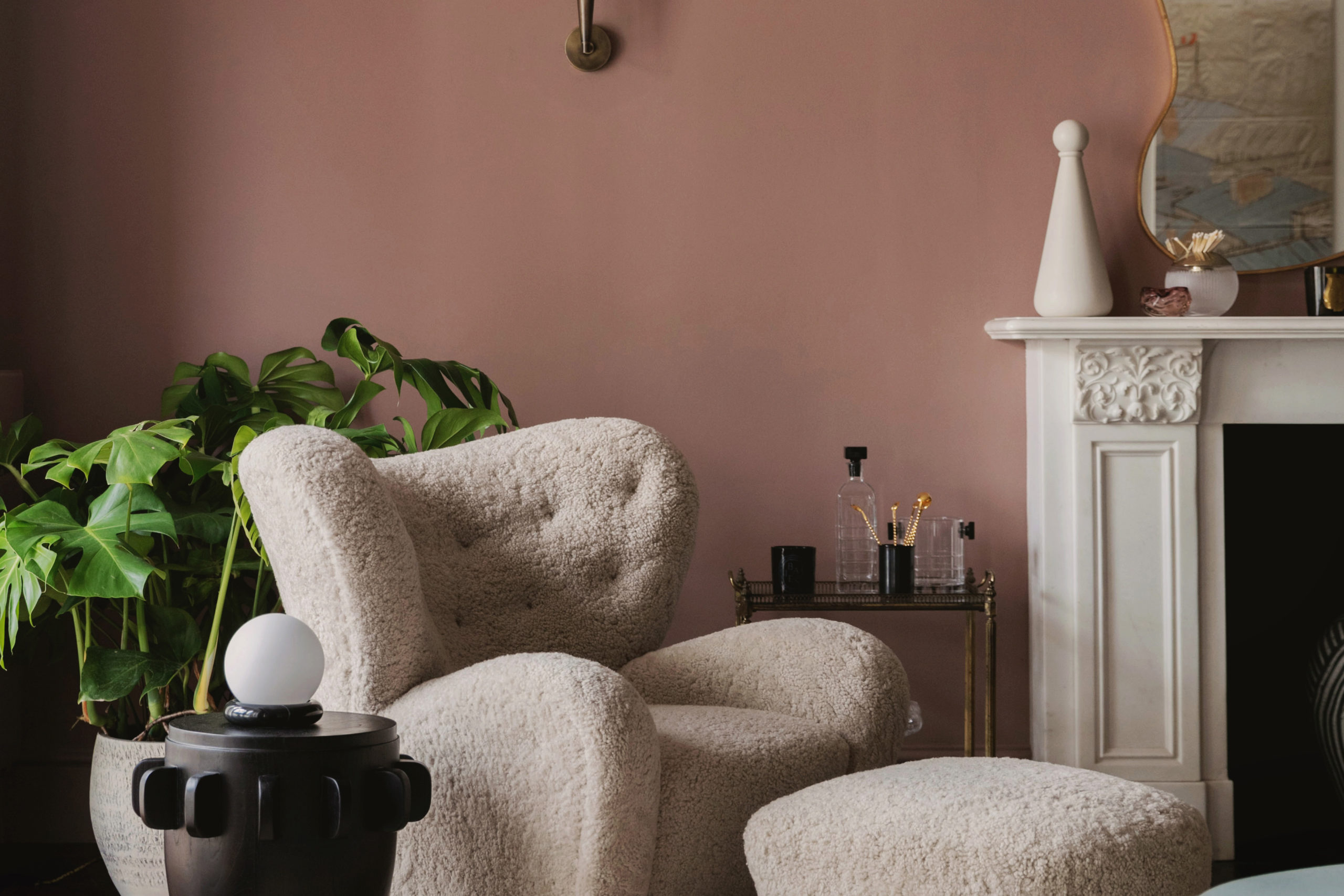 Studio Duggan decor detail - white chair pink walls