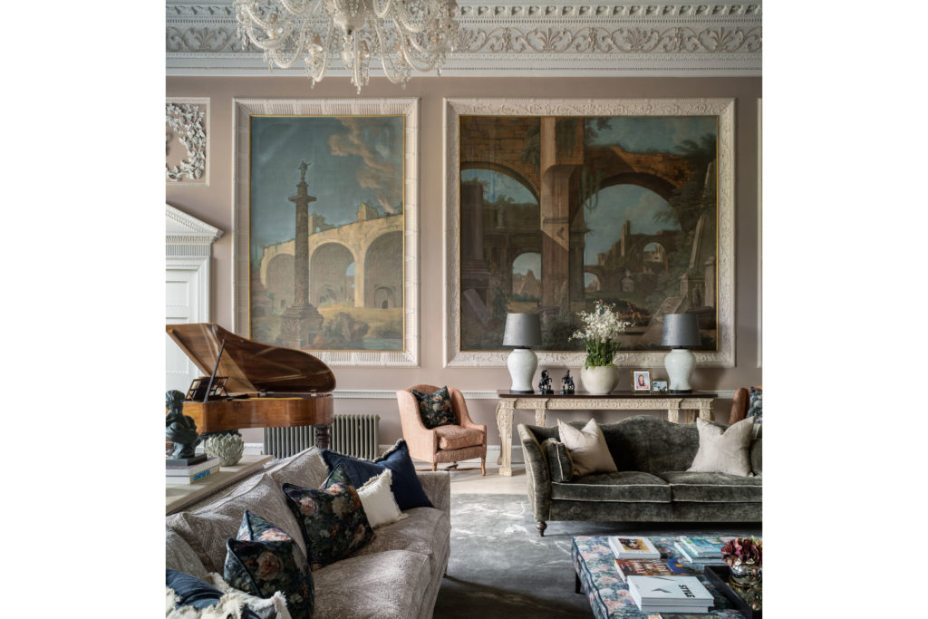 Yester House drawing room, murals, luxurious