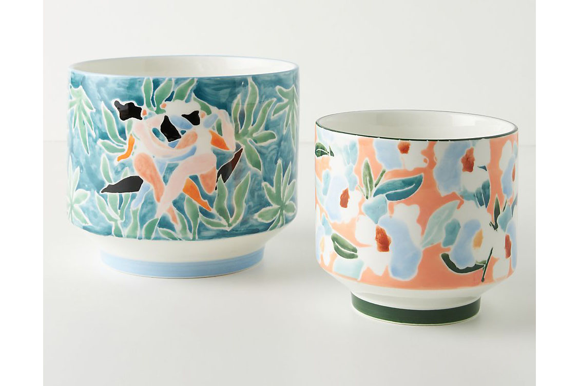 Anthropologie colourful plant pots
