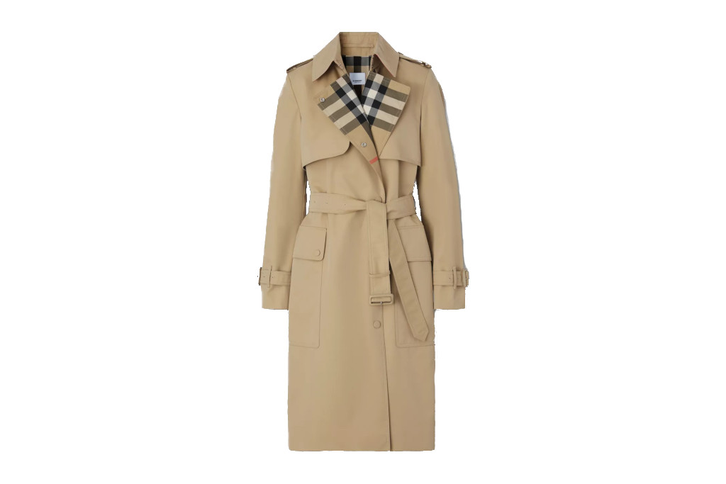 Beige trench coat with check lining