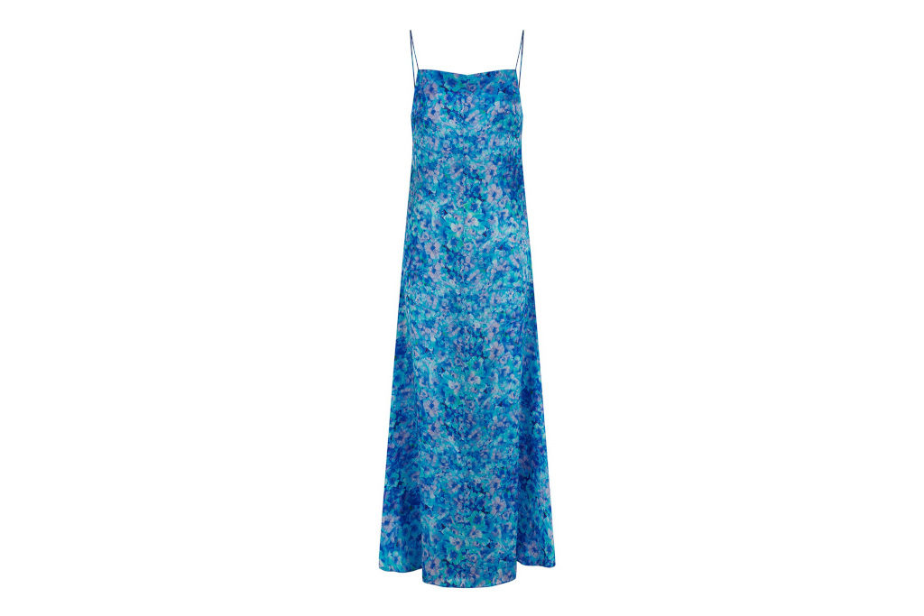 Isabel Manns Ellie Silk Satin Dress in Anarchic Azure