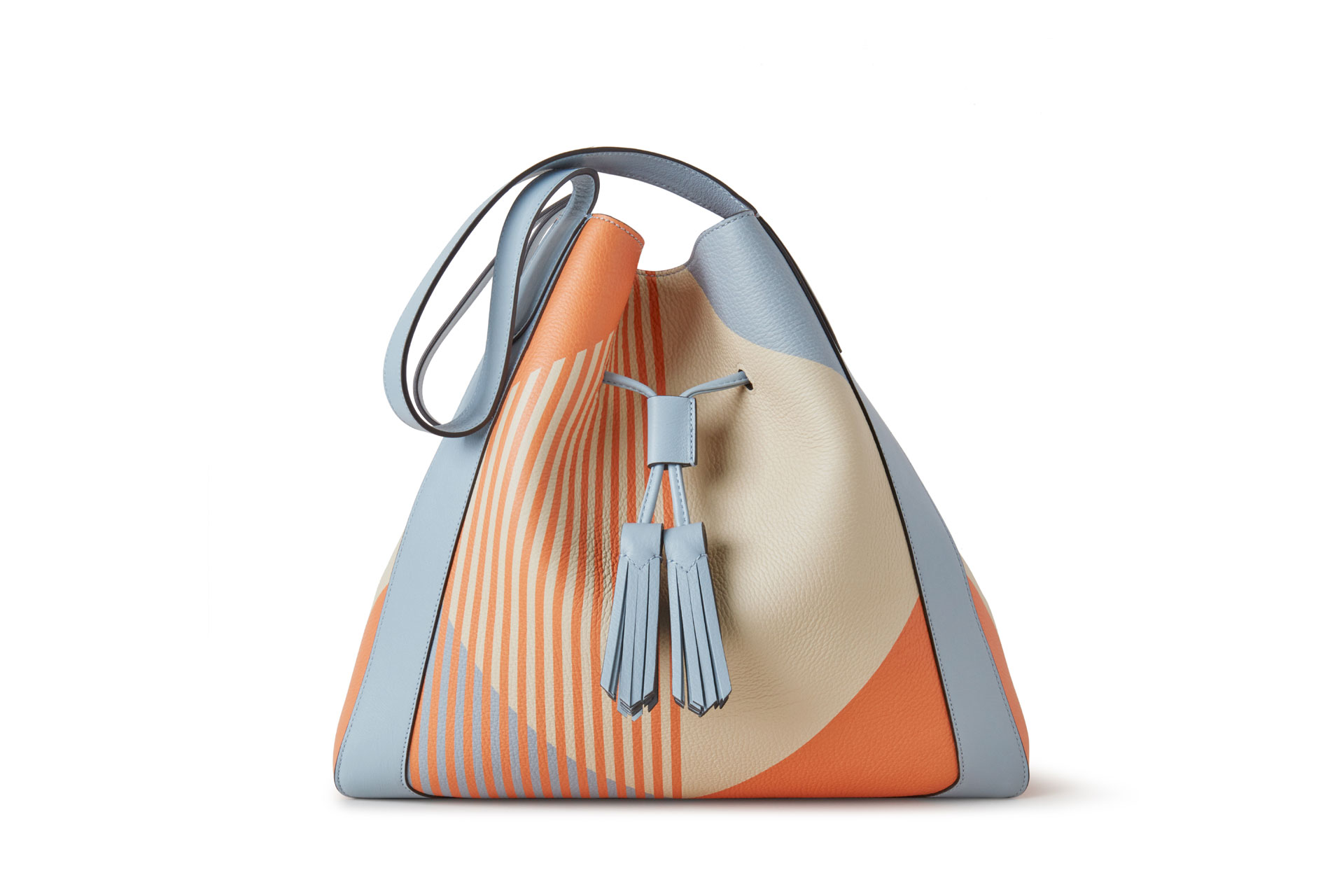 Mulberry Millie tote in cloud & apricot striped printed patchwork