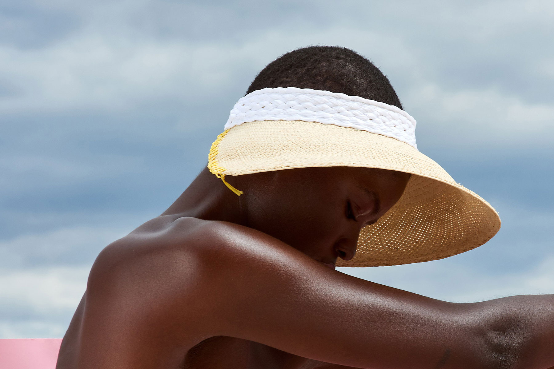 Woman in sun visor