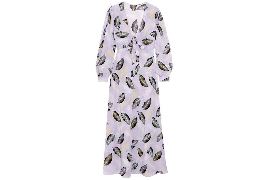 Purple patterned dress with puff sleeves
