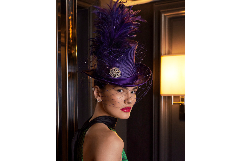 Model in purple hat for Ascot
