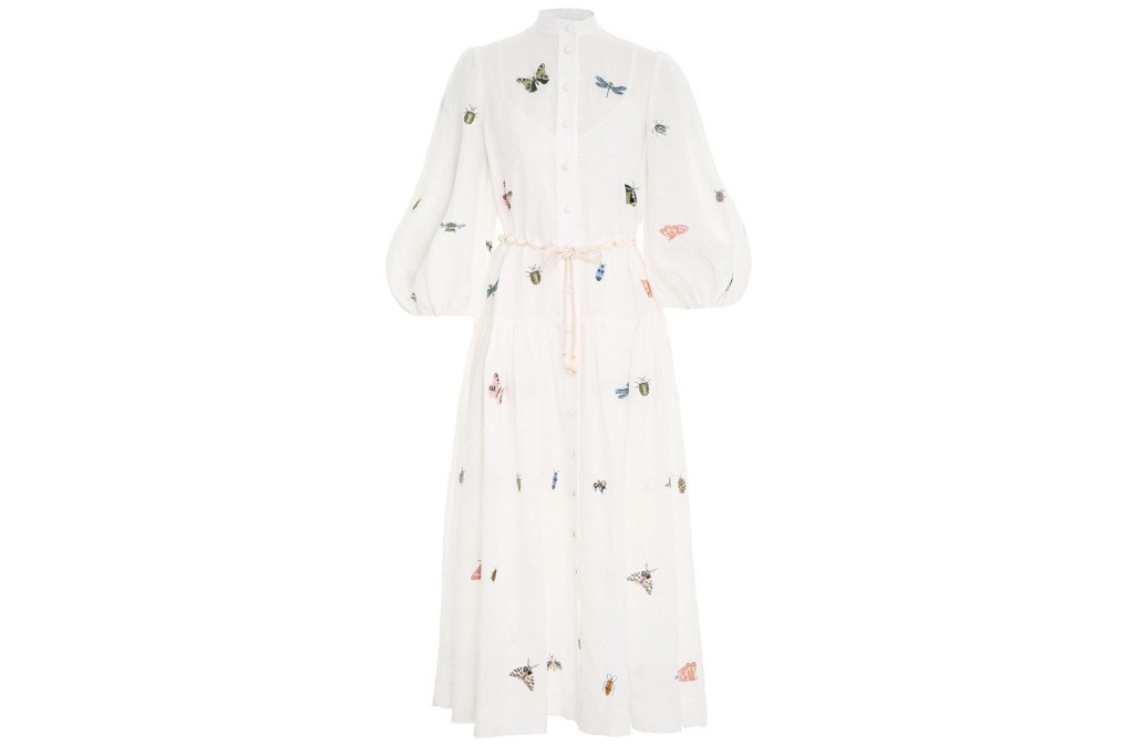 White puff sleeve dress with butterflies