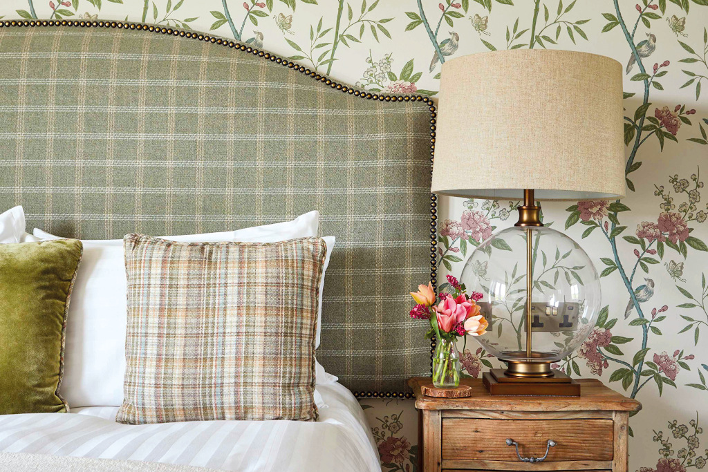 bed with bedside lamp