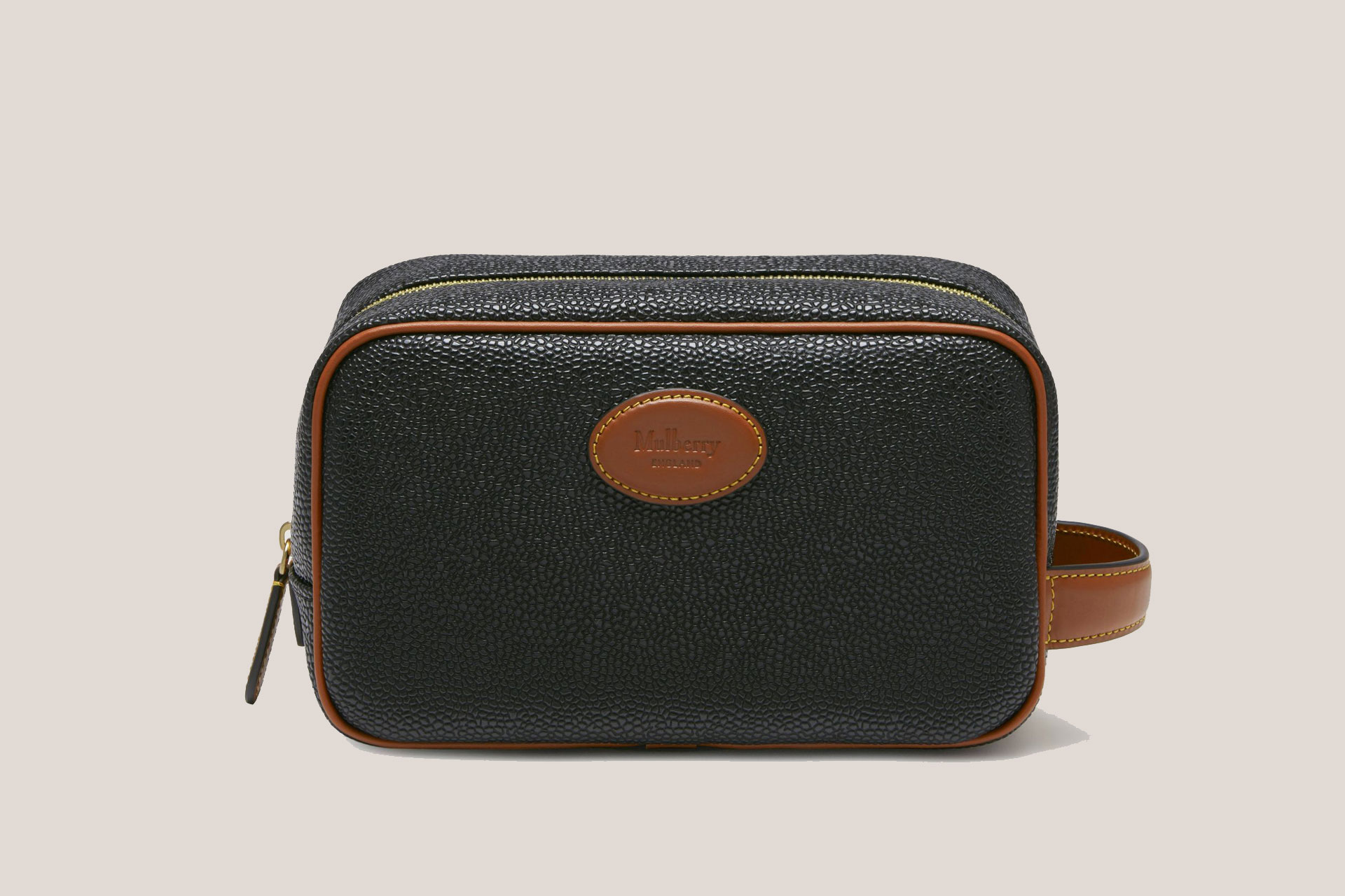 Mulberry Scotchgrain Wash Case Black & Cognac Scotchgrain