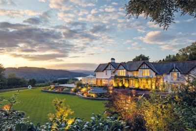 View of Linthwaite House exterior at dusk