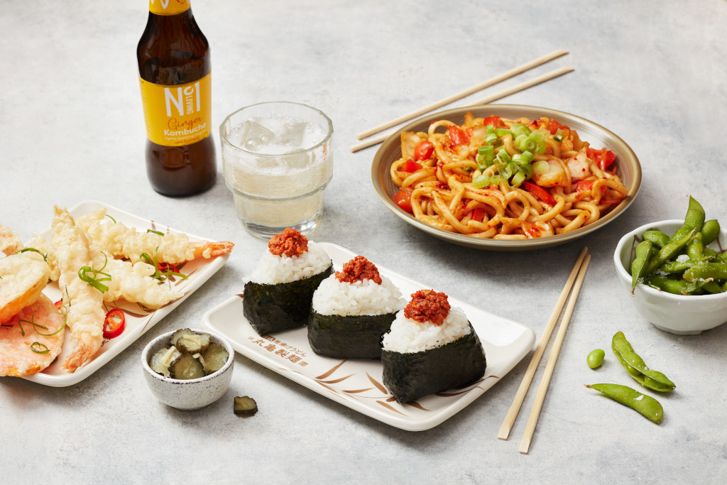 Marugame Udon - Japanese dishes spread out on a table