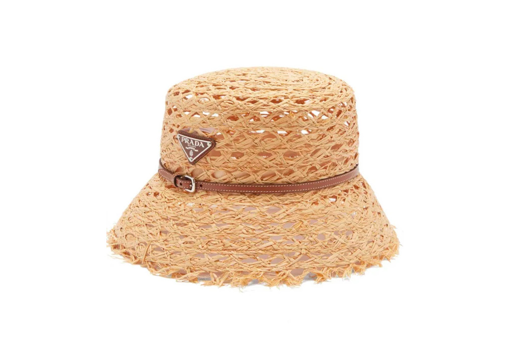 Straw ha with Prada pin