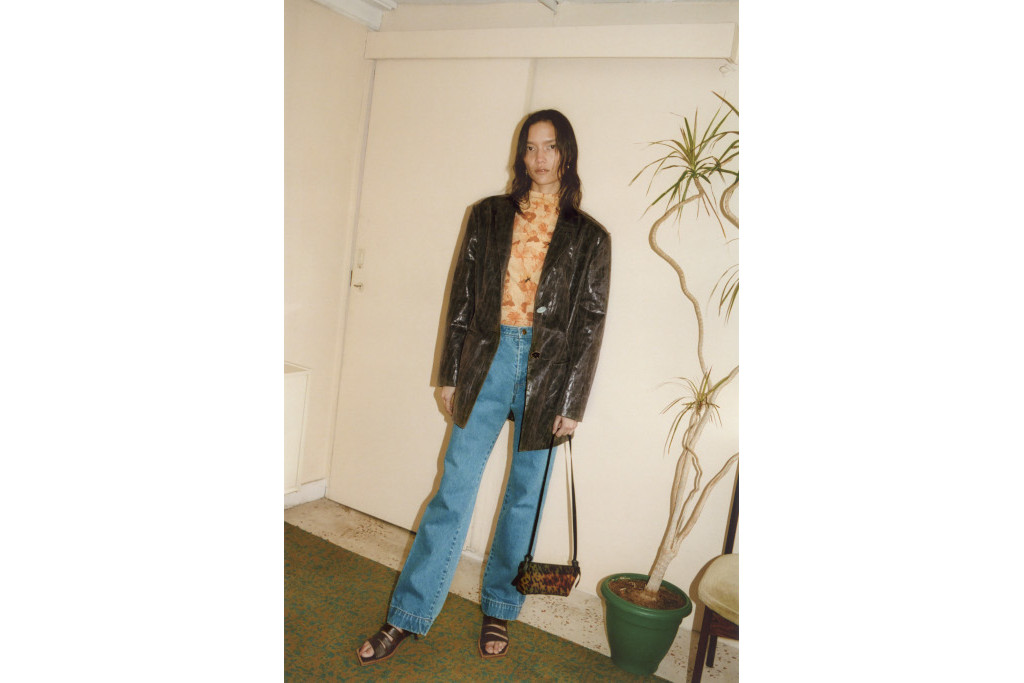 Autumn Brands - Rejina Pyo - female model in leather jacket, shirt, and jeans